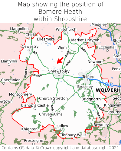Map showing location of Bomere Heath within Shropshire