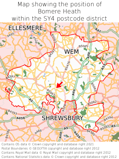 Map showing location of Bomere Heath within SY4