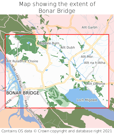 Map showing extent of Bonar Bridge as bounding box