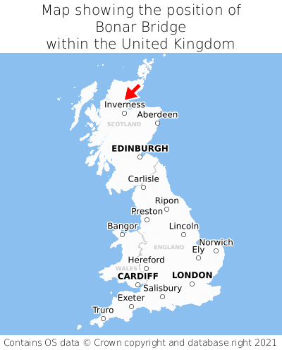 Map showing location of Bonar Bridge within the UK