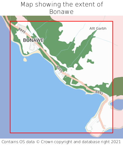Map showing extent of Bonawe as bounding box