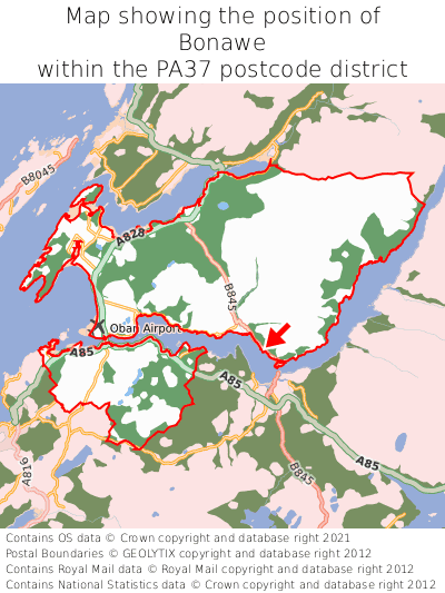 Map showing location of Bonawe within PA37