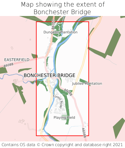Map showing extent of Bonchester Bridge as bounding box