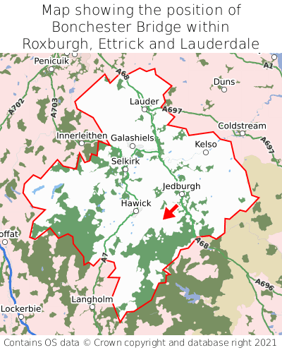 Map showing location of Bonchester Bridge within Roxburgh, Ettrick and Lauderdale