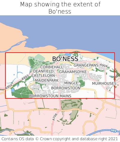 Map showing extent of Bo'ness as bounding box