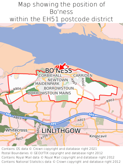 Map showing location of Bo'ness within EH51