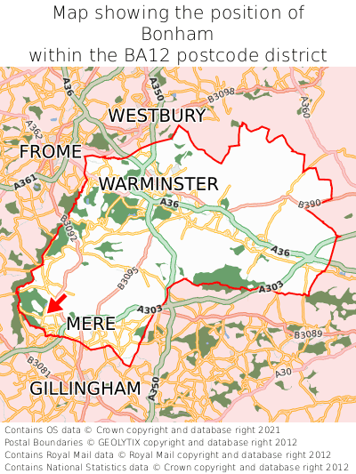 Map showing location of Bonham within BA12