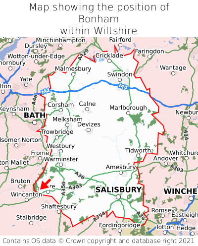 Map showing location of Bonham within Wiltshire