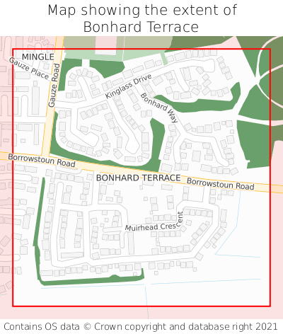 Map showing extent of Bonhard Terrace as bounding box