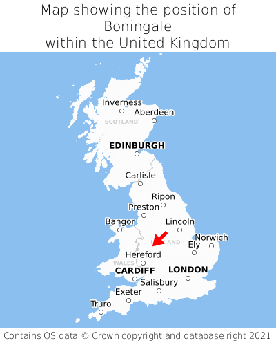 Map showing location of Boningale within the UK