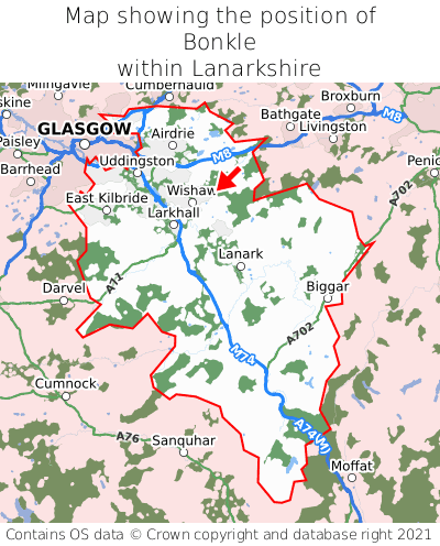 Map showing location of Bonkle within Lanarkshire