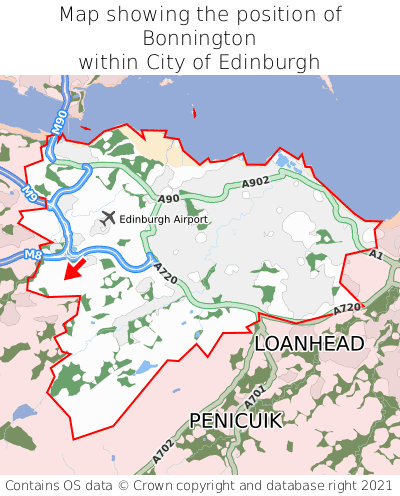 Map showing location of Bonnington within City of Edinburgh