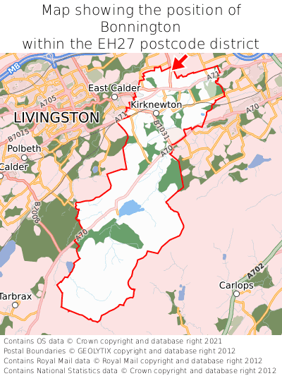 Map showing location of Bonnington within EH27