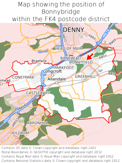 Map showing location of Bonnybridge within FK4