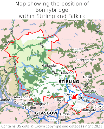 Map showing location of Bonnybridge within Stirling and Falkirk