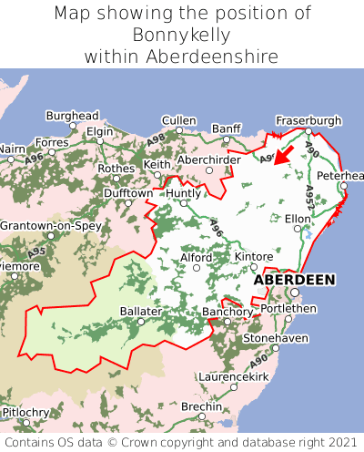 Map showing location of Bonnykelly within Aberdeenshire