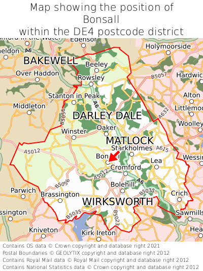 Map showing location of Bonsall within DE4