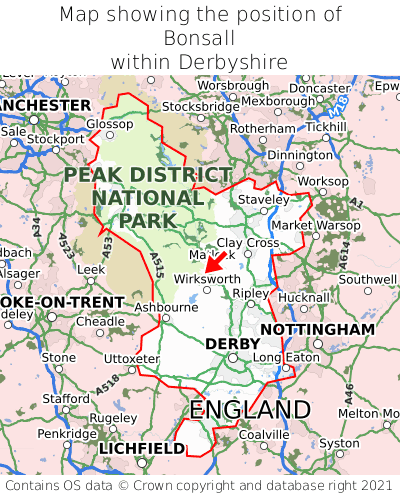 Map showing location of Bonsall within Derbyshire