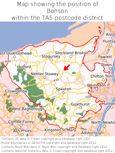 Map showing location of Bonson within TA5