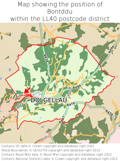 Map showing location of Bontddu within LL40