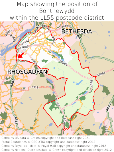 Map showing location of Bontnewydd within LL55