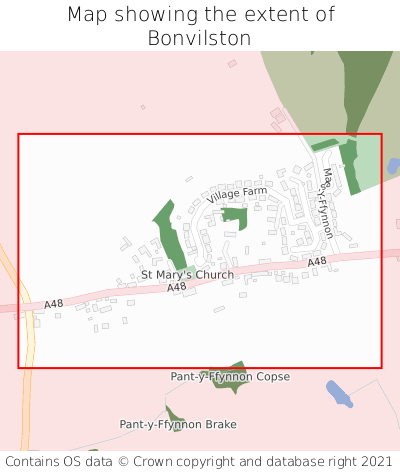 Map showing extent of Bonvilston as bounding box