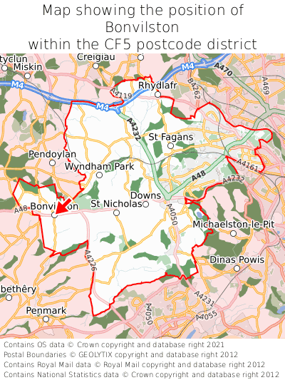 Map showing location of Bonvilston within CF5