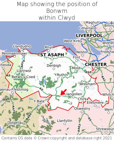 Map showing location of Bonwm within Clwyd