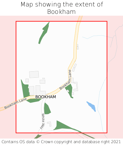 Map showing extent of Bookham as bounding box