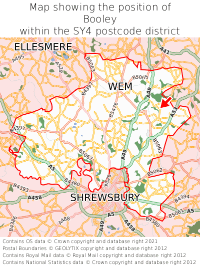 Map showing location of Booley within SY4