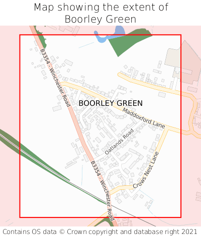 Map showing extent of Boorley Green as bounding box