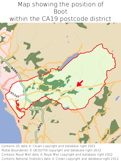 Map showing location of Boot within CA19