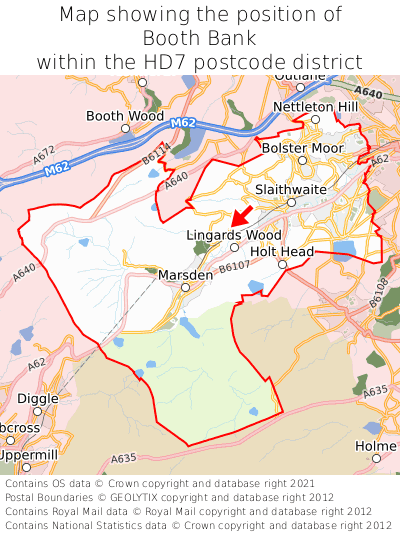 Map showing location of Booth Bank within HD7