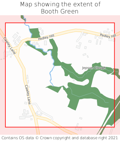 Map showing extent of Booth Green as bounding box