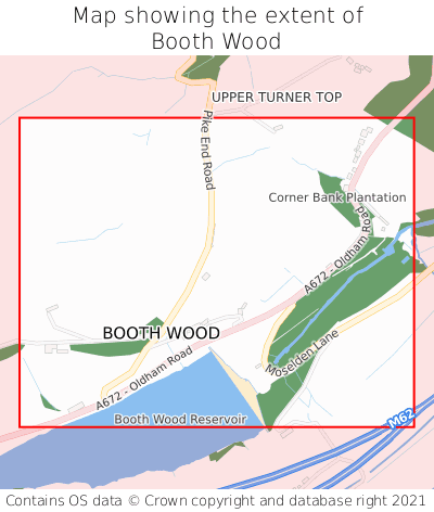 Map showing extent of Booth Wood as bounding box