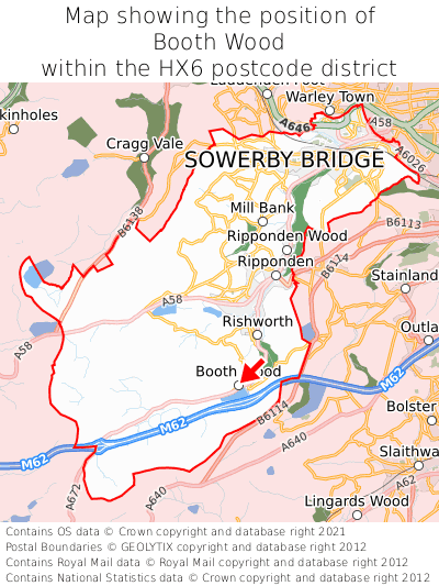 Map showing location of Booth Wood within HX6