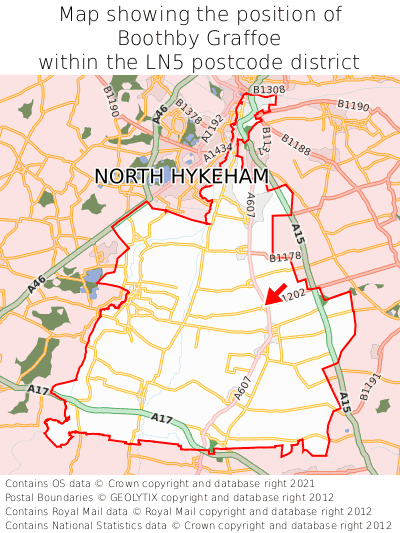 Map showing location of Boothby Graffoe within LN5