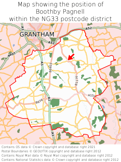 Map showing location of Boothby Pagnell within NG33