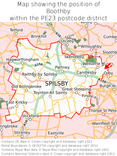 Map showing location of Boothby within PE23