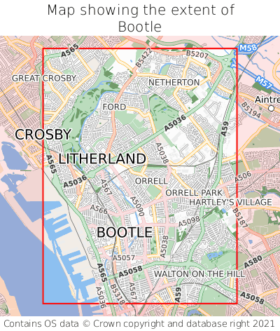 Map showing extent of Bootle as bounding box