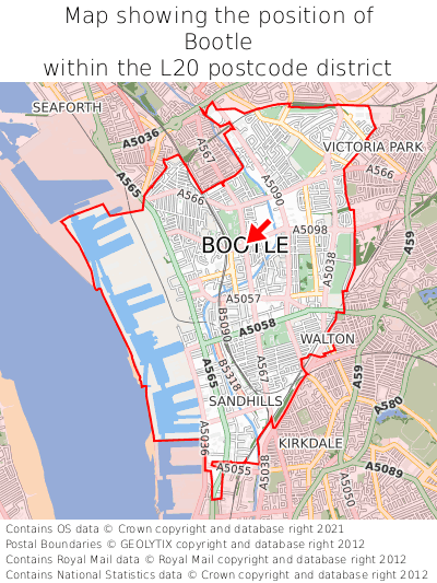 Map showing location of Bootle within L20