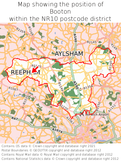 Map showing location of Booton within NR10