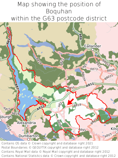 Map showing location of Boquhan within G63