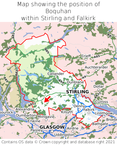 Map showing location of Boquhan within Stirling and Falkirk