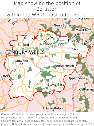 Map showing location of Boraston within WR15