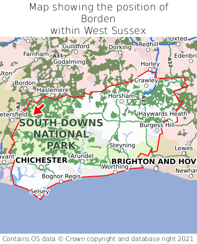 Map showing location of Borden within West Sussex