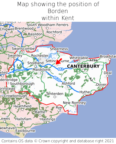 Map showing location of Borden within Kent