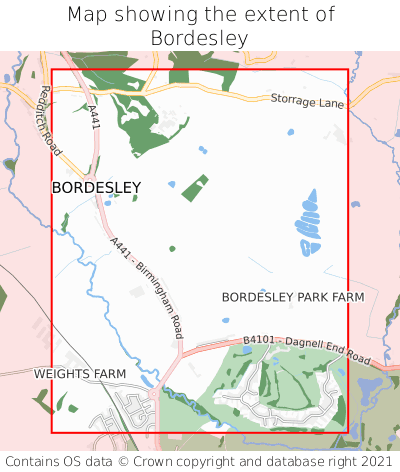 Map showing extent of Bordesley as bounding box