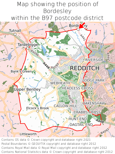 Map showing location of Bordesley within B97