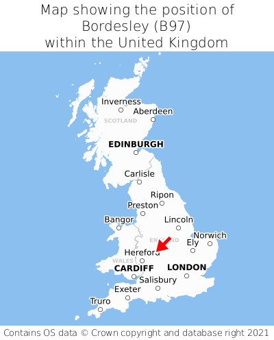 Map showing location of Bordesley within the UK